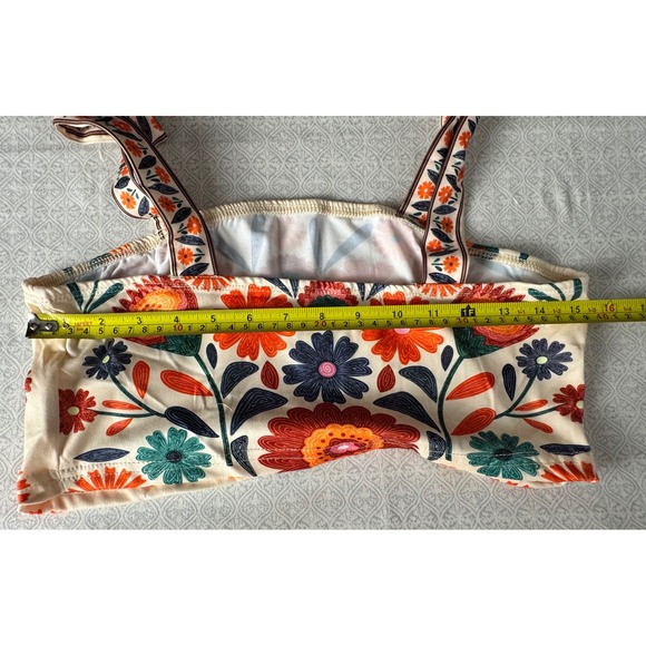 Floral Two Piece Crop Top and Midi Skirt Set Cream Red Large - Picture 6 of 10